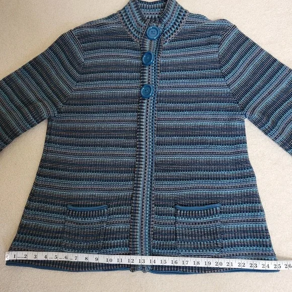 Croft & Barrow Cardigan Sweater XL Blue Striped Button Collar Soft Grandmacore - Picture 9 of 13